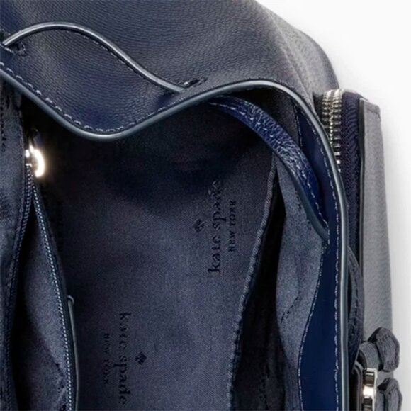 S Kate Spade Kristi Medium Flap Backpack Navy Blue Leather Bag KA695 NWT $379